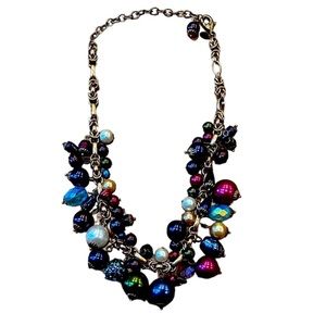 Chicos bobble bead gold blue pink Pearl purple statement necklace